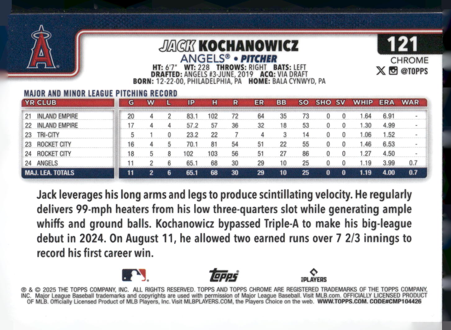 2025 Topps Chrome #121 Jack Kochanowicz