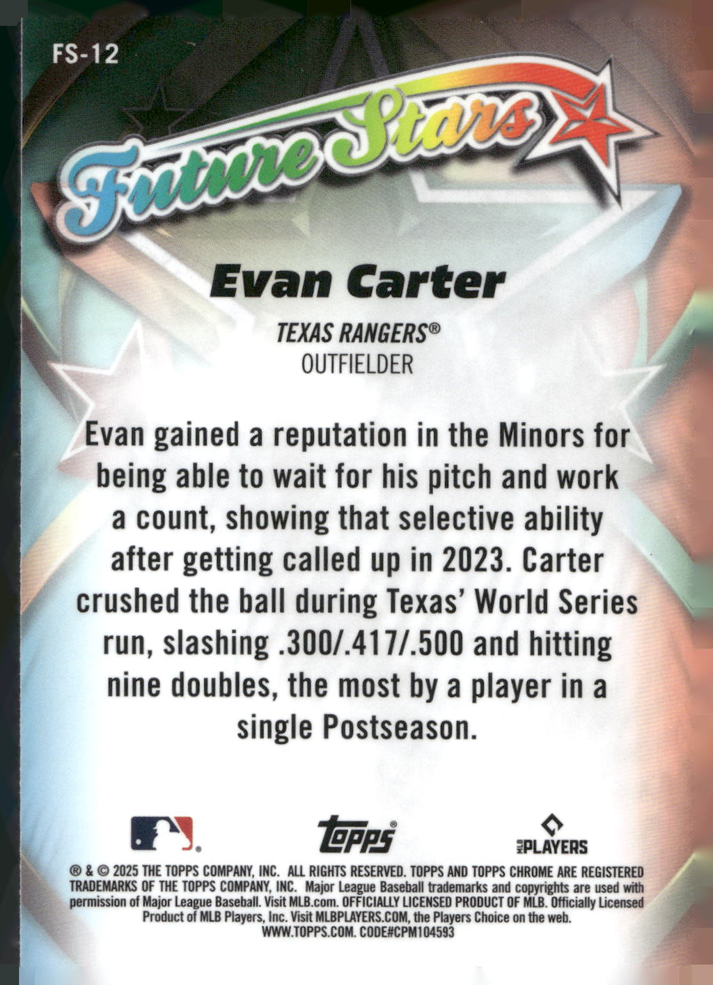 2025 Topps Chrome #FS-12 Evan Carter Future Stars