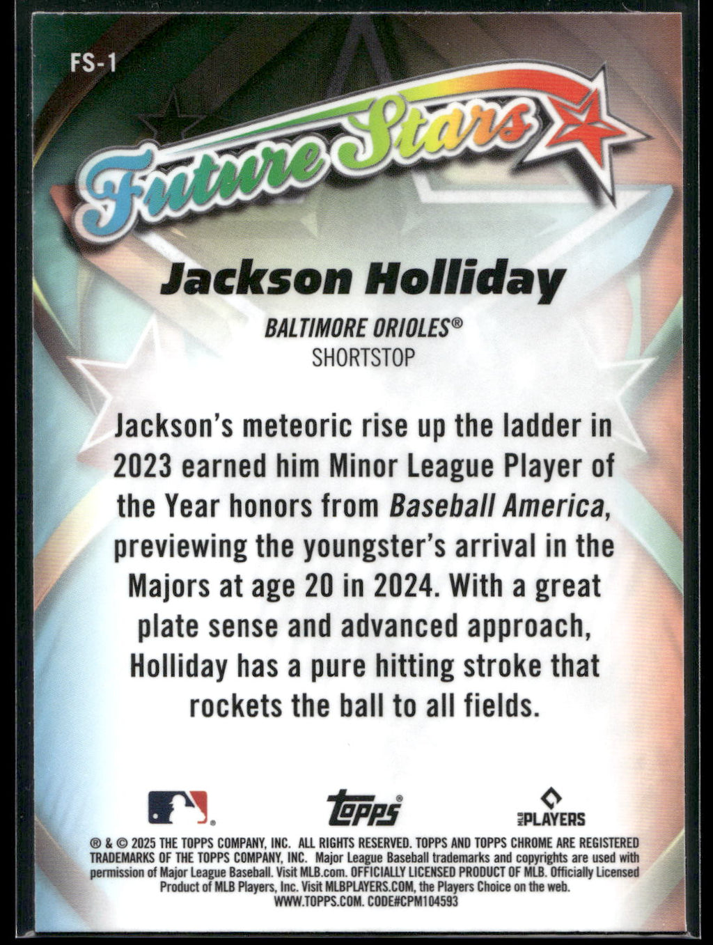 2025 Topps Chrome #FS-1 Jackson Holliday Future Stars