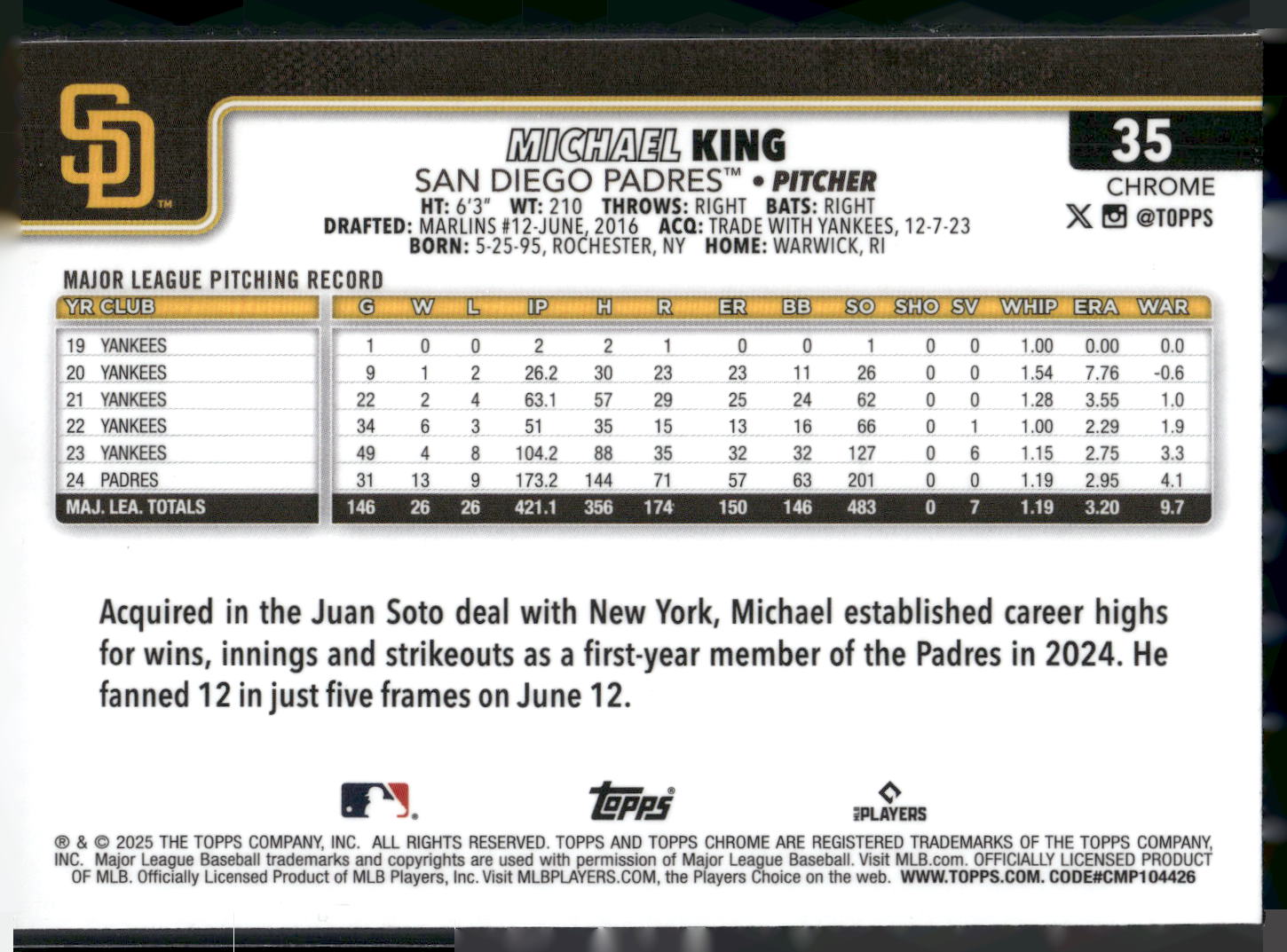 2025 Topps Chrome #35 Michael King RayWave Refractors