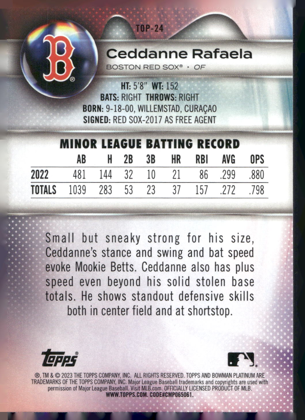 2023 Bowman Platinum #TOP-24 Ceddanne Rafaela Top Prospects