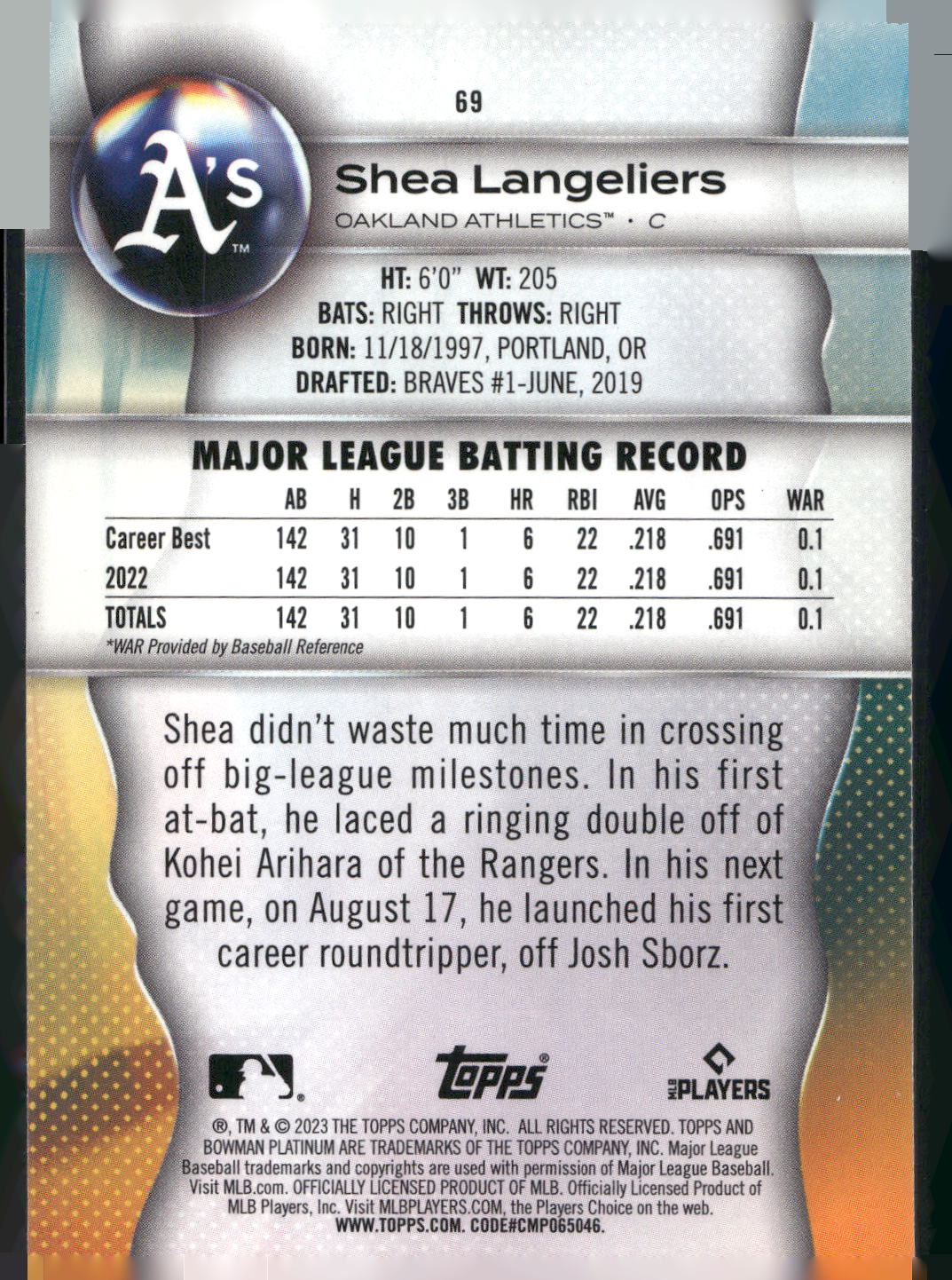 2023 Bowman Platinum #69 Shea Langeliers