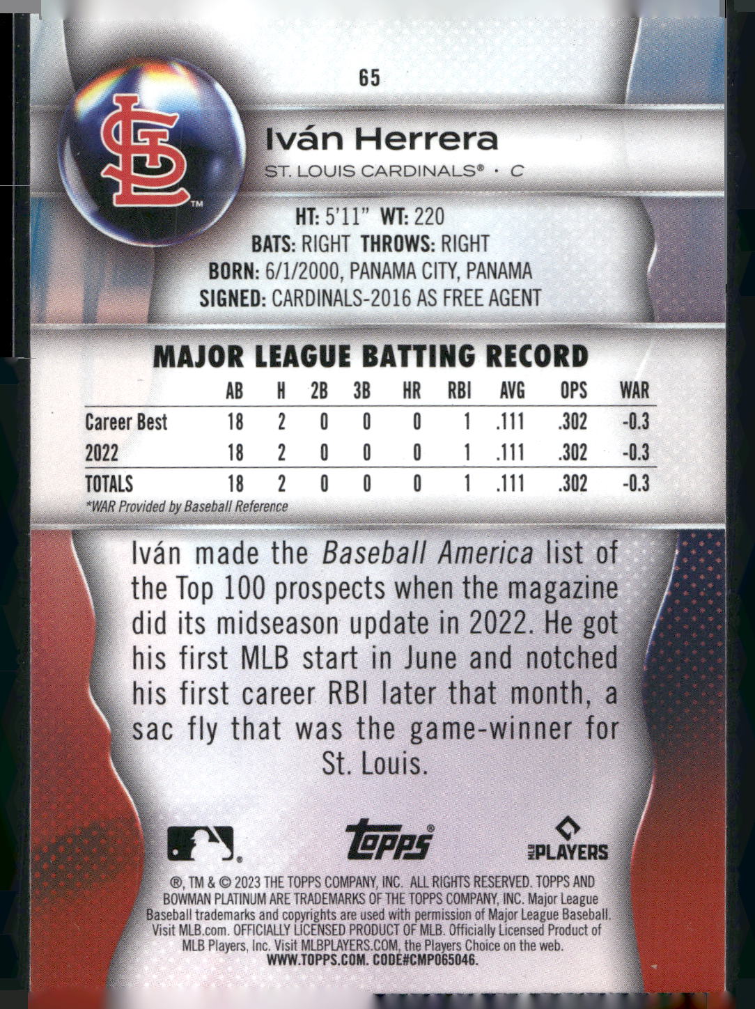 2023 Bowman Platinum #65 Iván Herrera