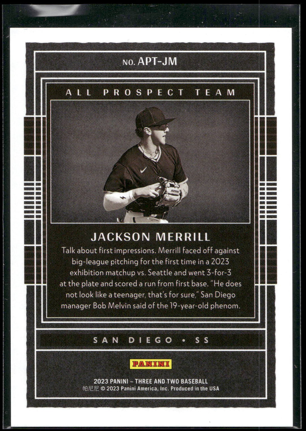 2023 Panini Three and Two #APT-JM Jackson Merrill All Prospect Holo Silver #/50