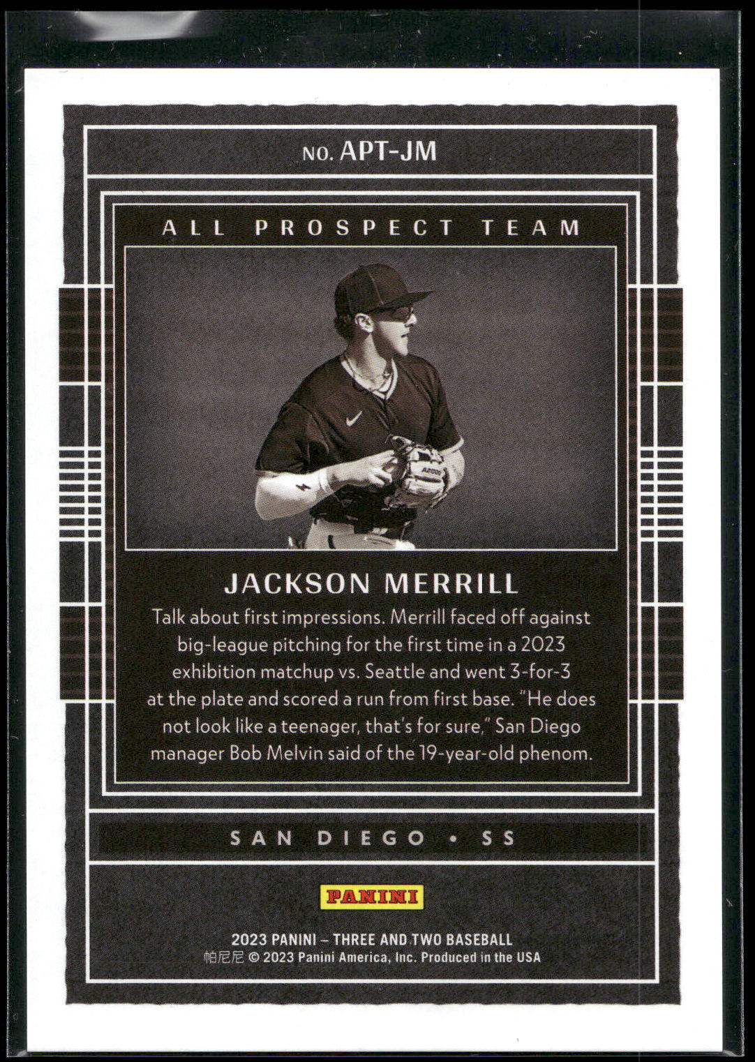 2023 Panini Three and Two #APT-JM Jackson Merrill All Prospect Holo Silver #/50