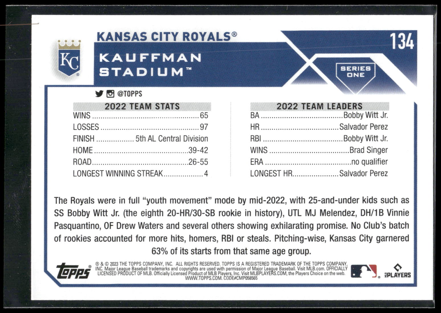2023 Topps #134 Kansas City Royals Purple