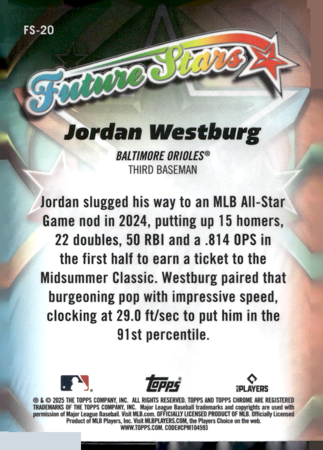 2025 Topps Chrome #FS-20 Jordan Westburg Future Stars