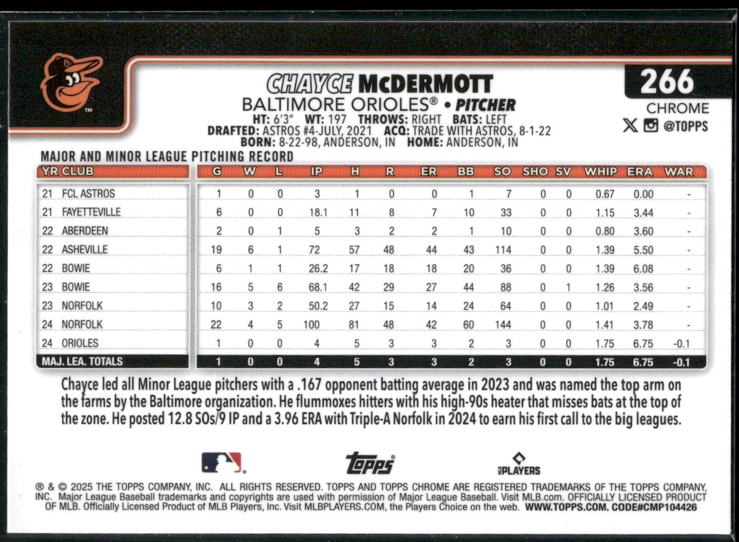 2025 Topps Chrome #266 Chayce McDermott
