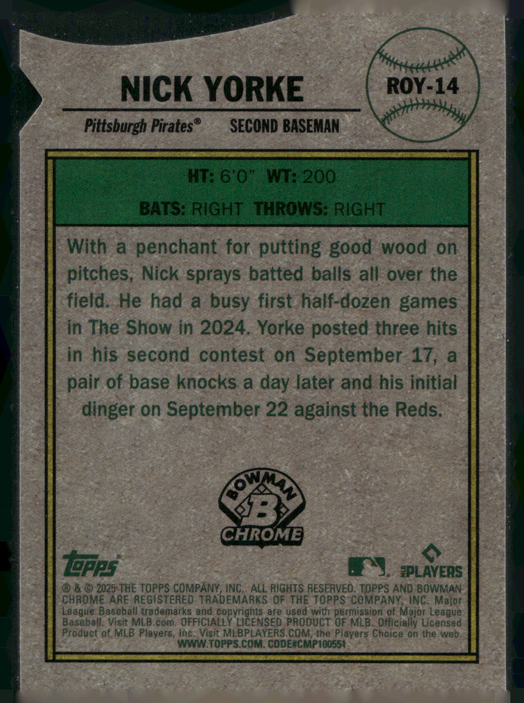 2025 Bowman #ROY-14 Nick Yorke Rookie of the Year Favorites