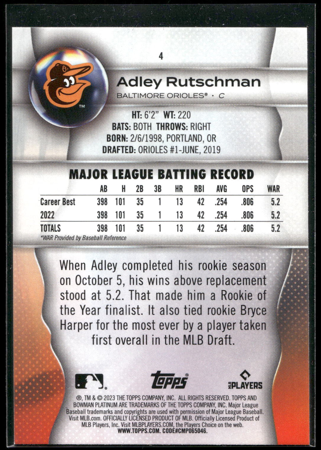 2023 Bowman Platinum #4 Adley Rutschman