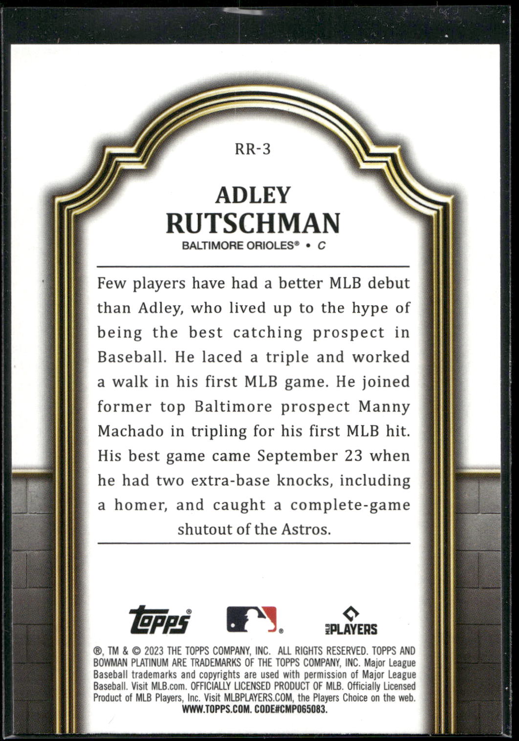 2023 Bowman Platinum #RR-3 Adley Rutschman Renowned Rookies