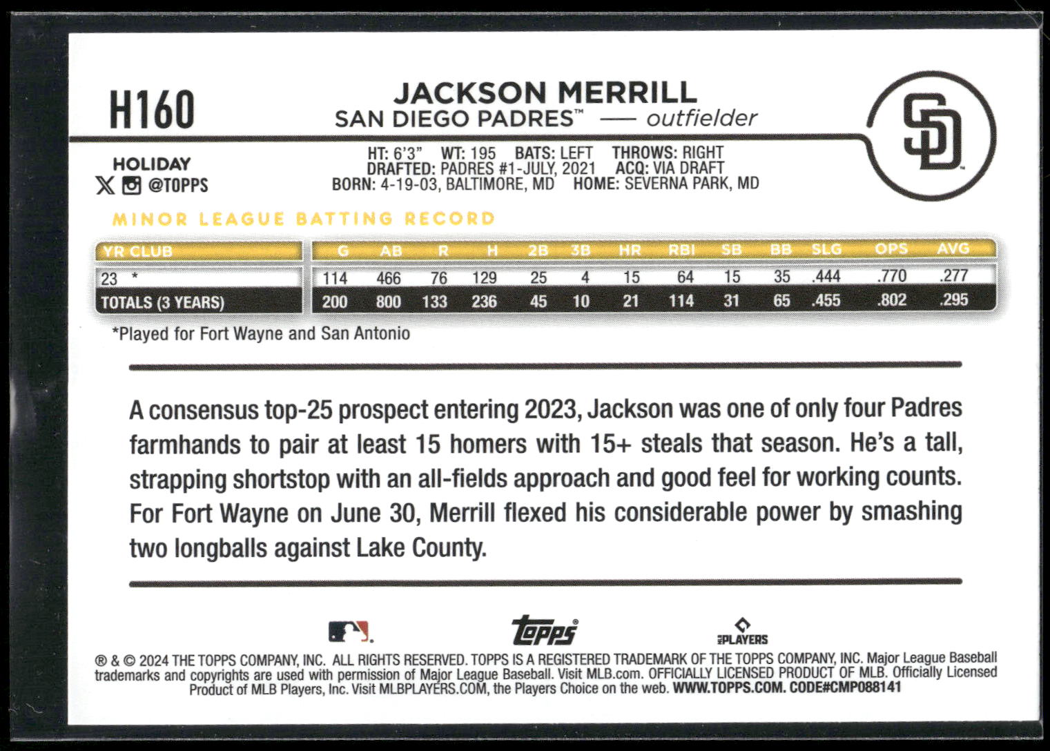 2024 Topps Holiday #H160b Jackson Merrill