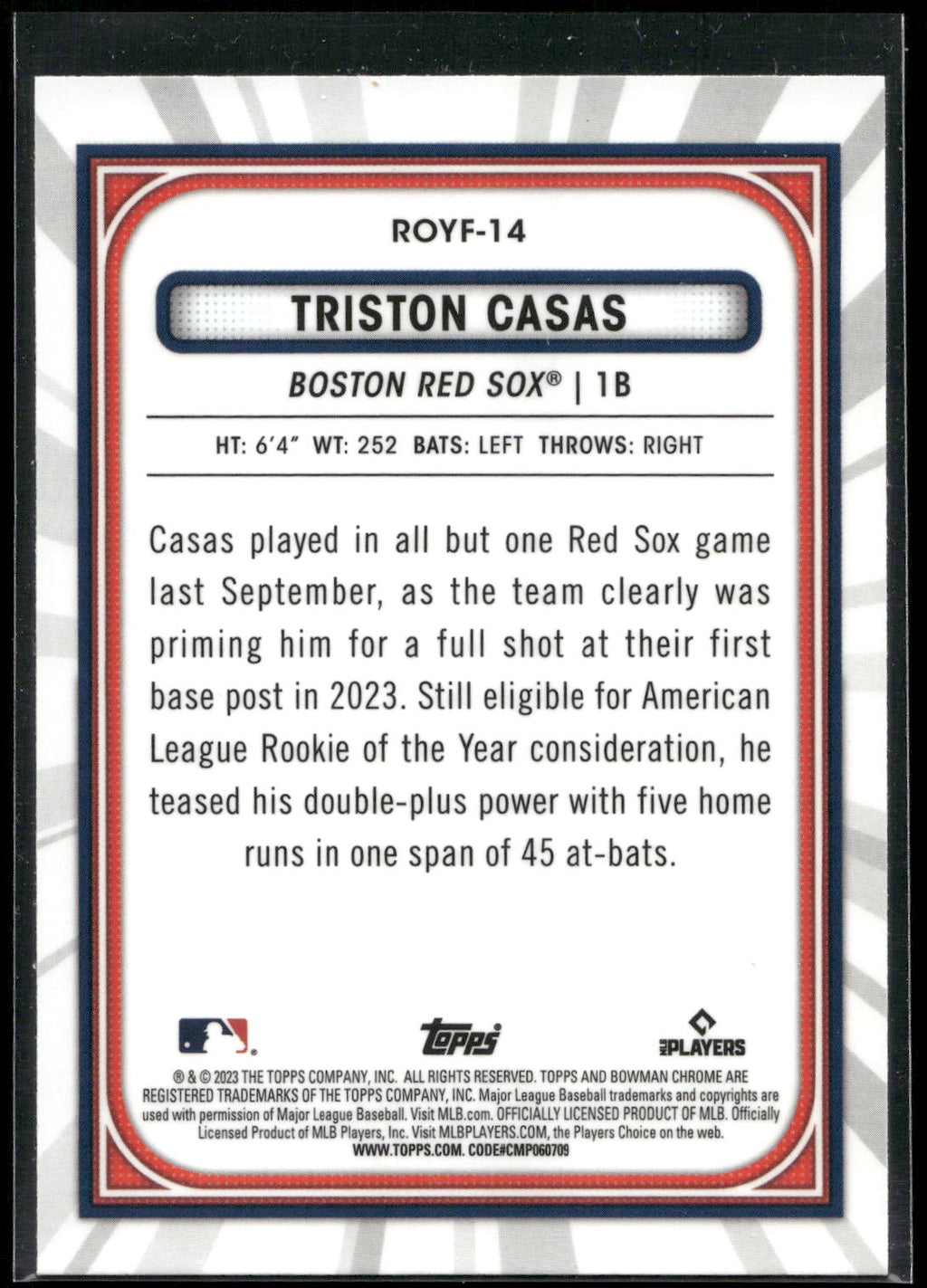 2023 Bowman #ROYF-14 Triston Casas Rookie of the Year Favorites
