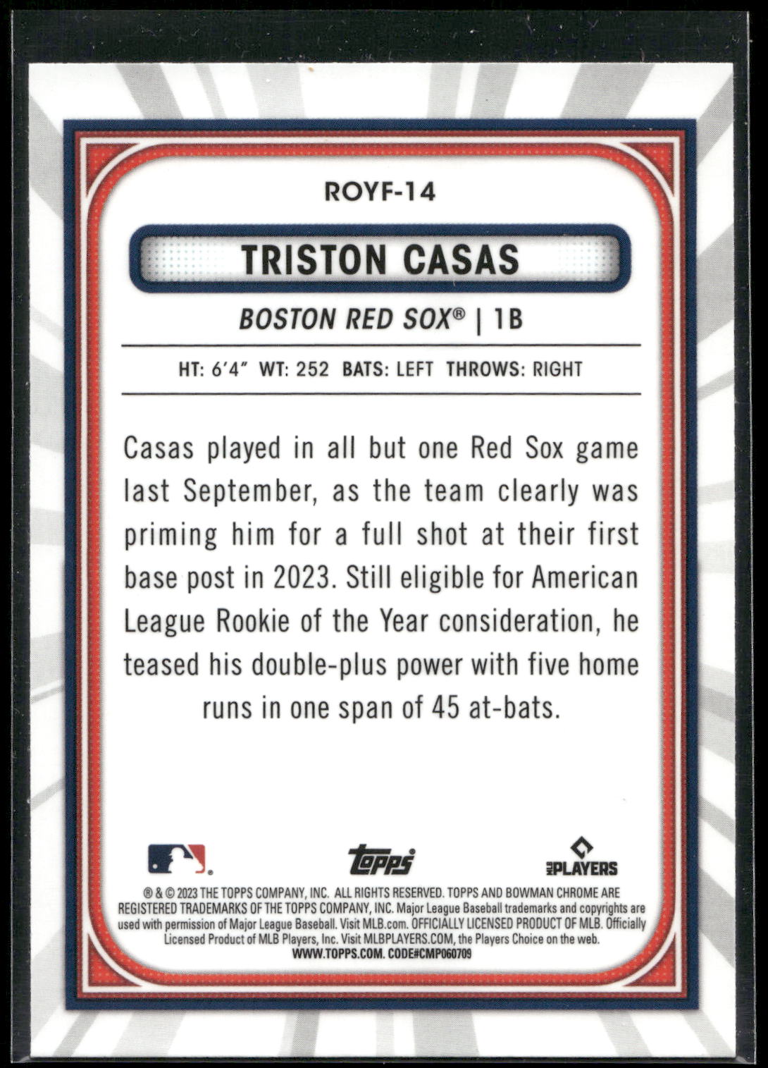 2023 Bowman #ROYF-14 Triston Casas Rookie of the Year Favorites