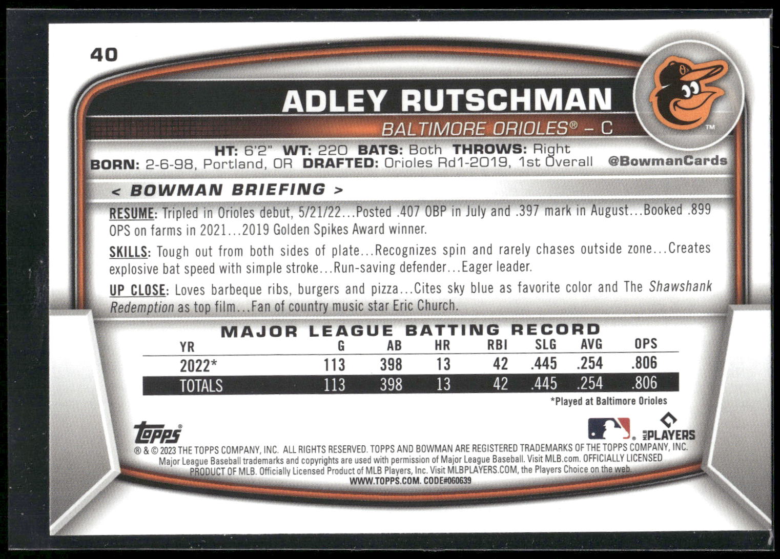 2023 Bowman #40 Adley Rutschman