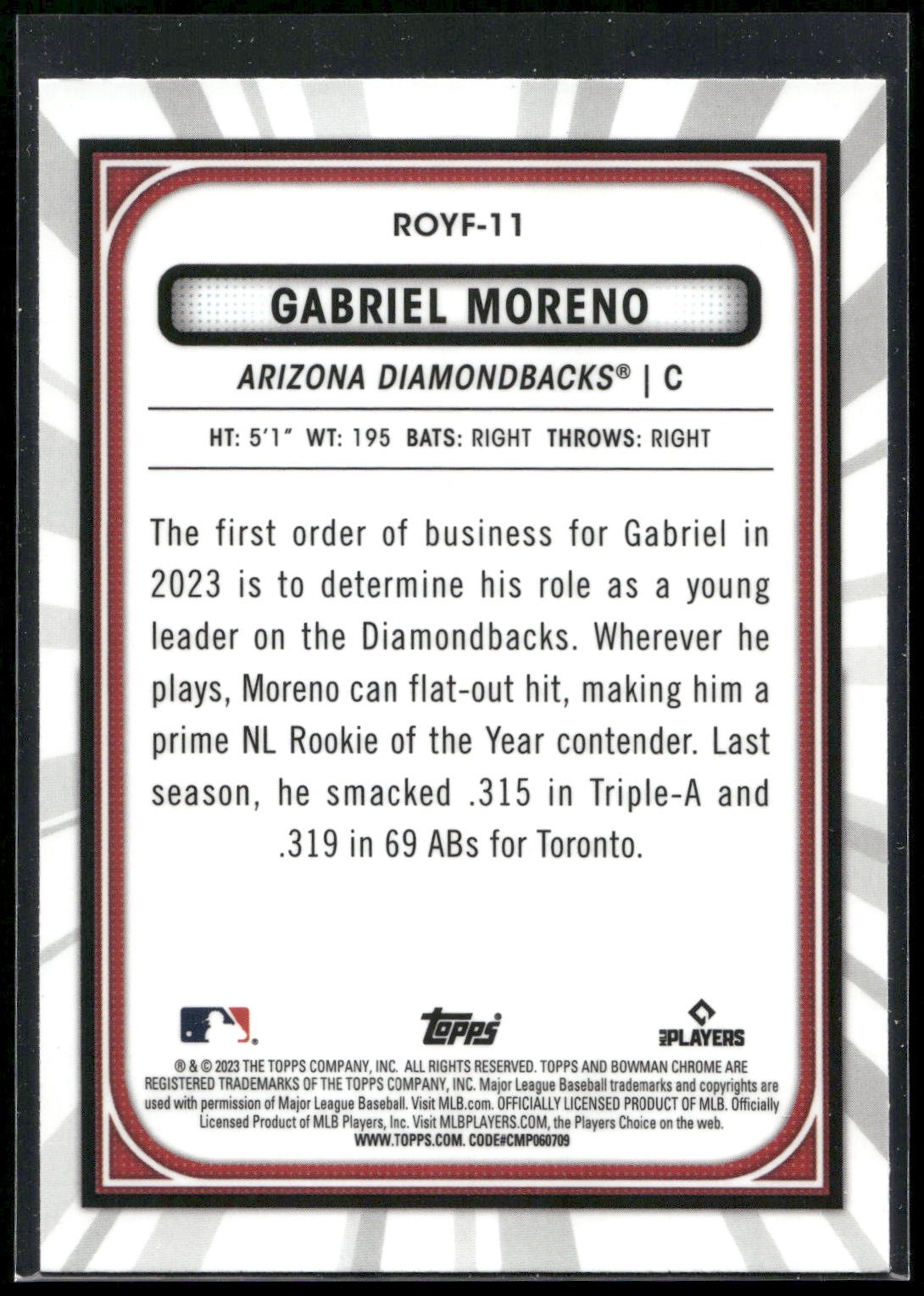 2023 Bowman #ROYF-11 Gabriel Moreno Rookie of the Year Favorites