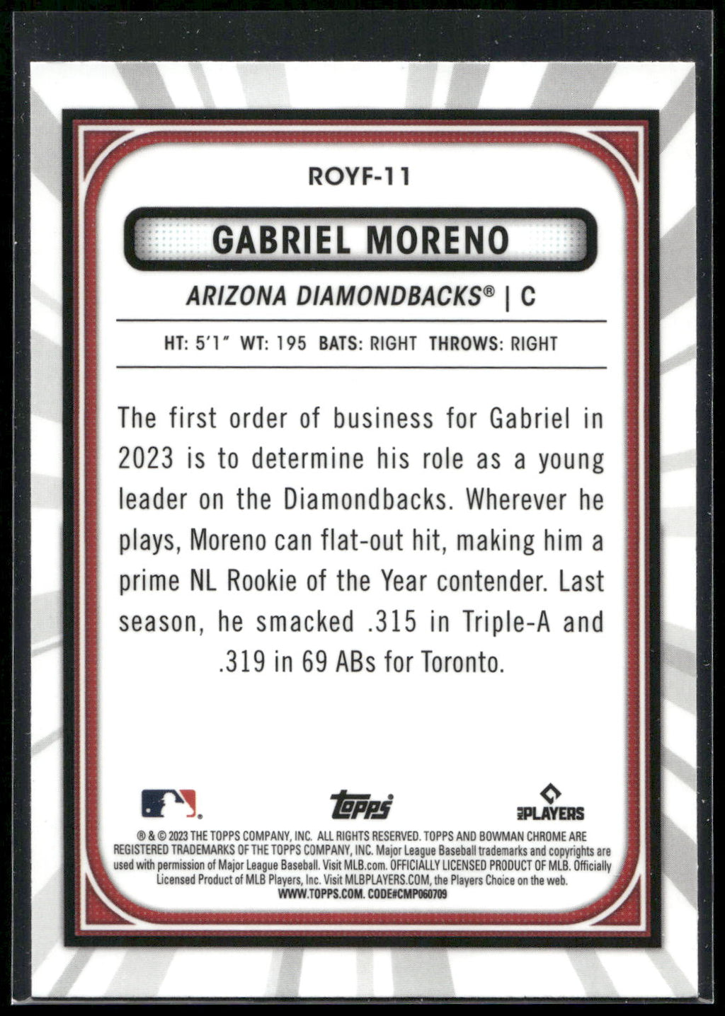 2023 Bowman #ROYF-11 Gabriel Moreno Rookie of the Year Favorites