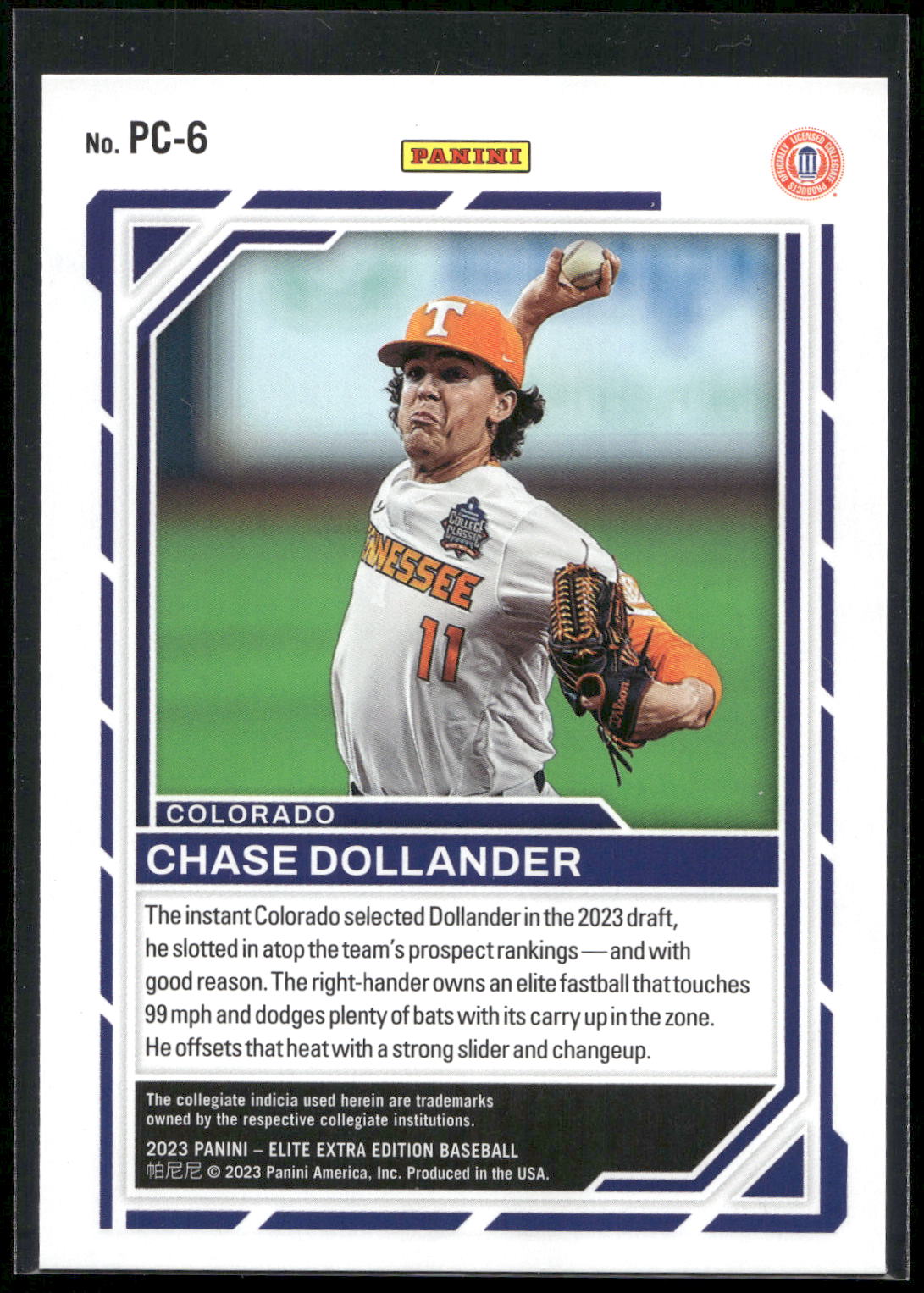 2023 Panini Elite Extra Edition #PC-6 Chase Dollander Primary Colors