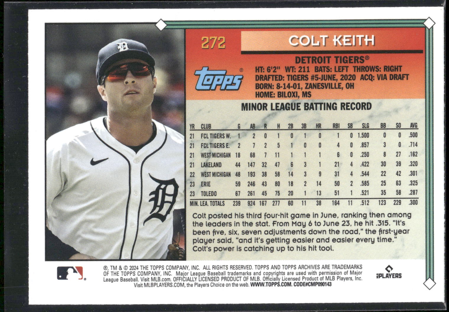 2024 Topps Archives #272 Colt Keith Yellow Foilboard