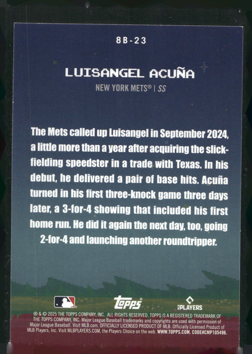 2025 Topps #8B-23 Luisangel Acuña 8-Bit Ballers