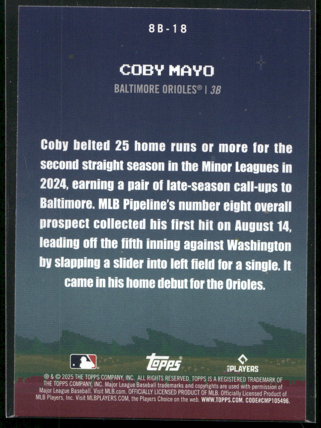 2025 Topps #8B-18 Coby Mayo 8-Bit Ballers