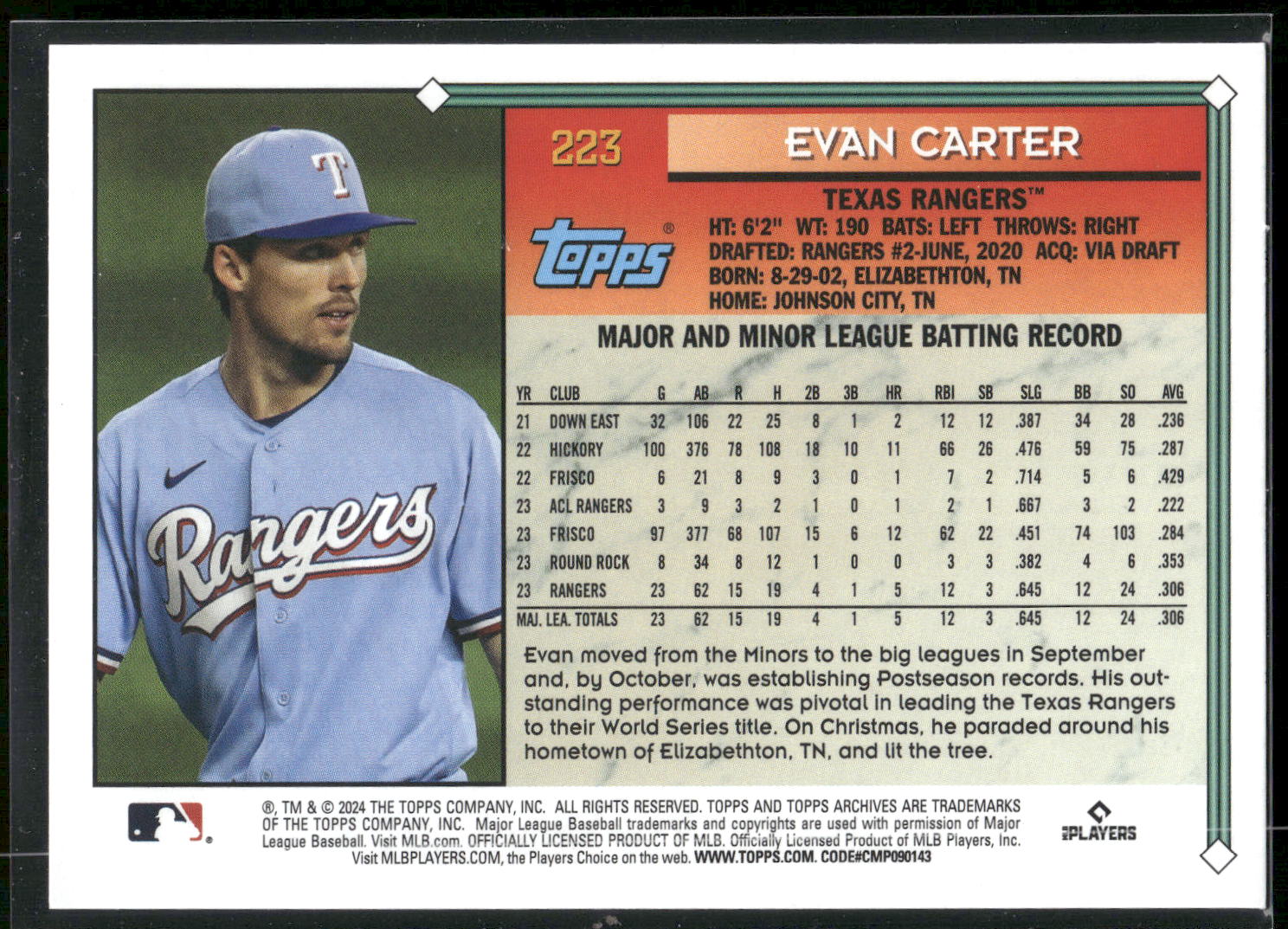 2024 Topps Archives #223 Evan Carter Black Foilboard