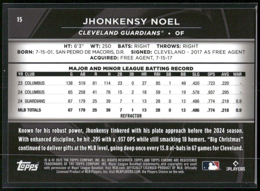 2025 Topps Chrome Black #15 Jhonkensy Noel Refractors #/199
