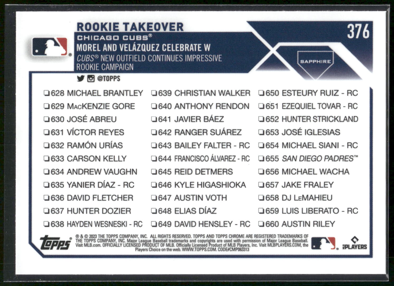 2023 Topps Chrome Sapphire Edition #376 Rookie Takeover