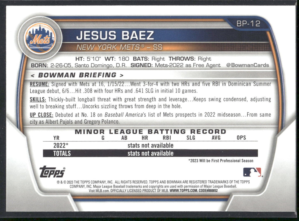 2023 Bowman #BP-12 Jesus Baez Prospects