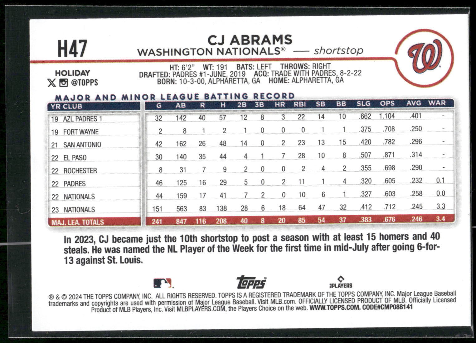 2024 Topps Holiday #H47 CJ Abrams Holiday Tree