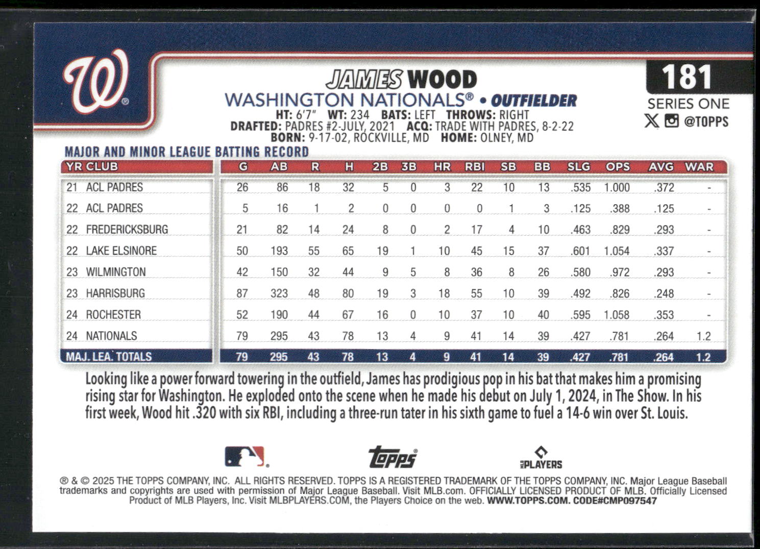 2025 Topps #181 James Wood