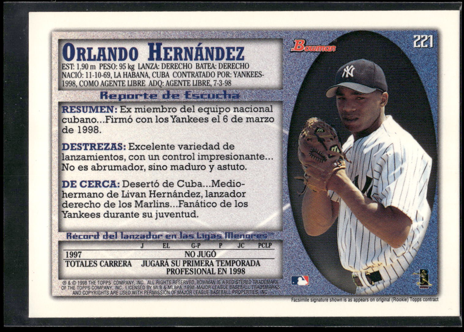 1998 Bowman #221 Orlando Hernandez International