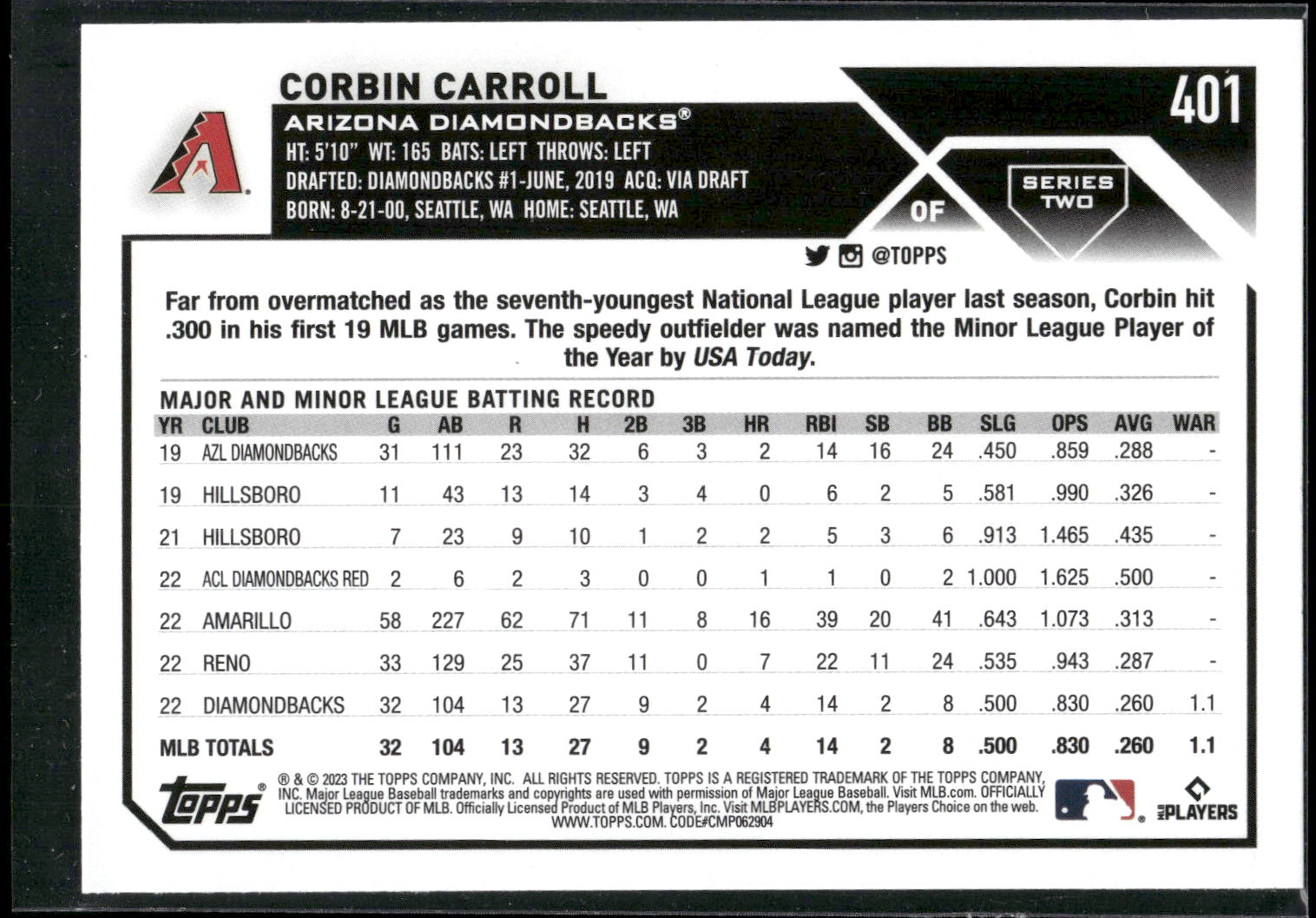 2023 Topps #401 Corbin Carroll