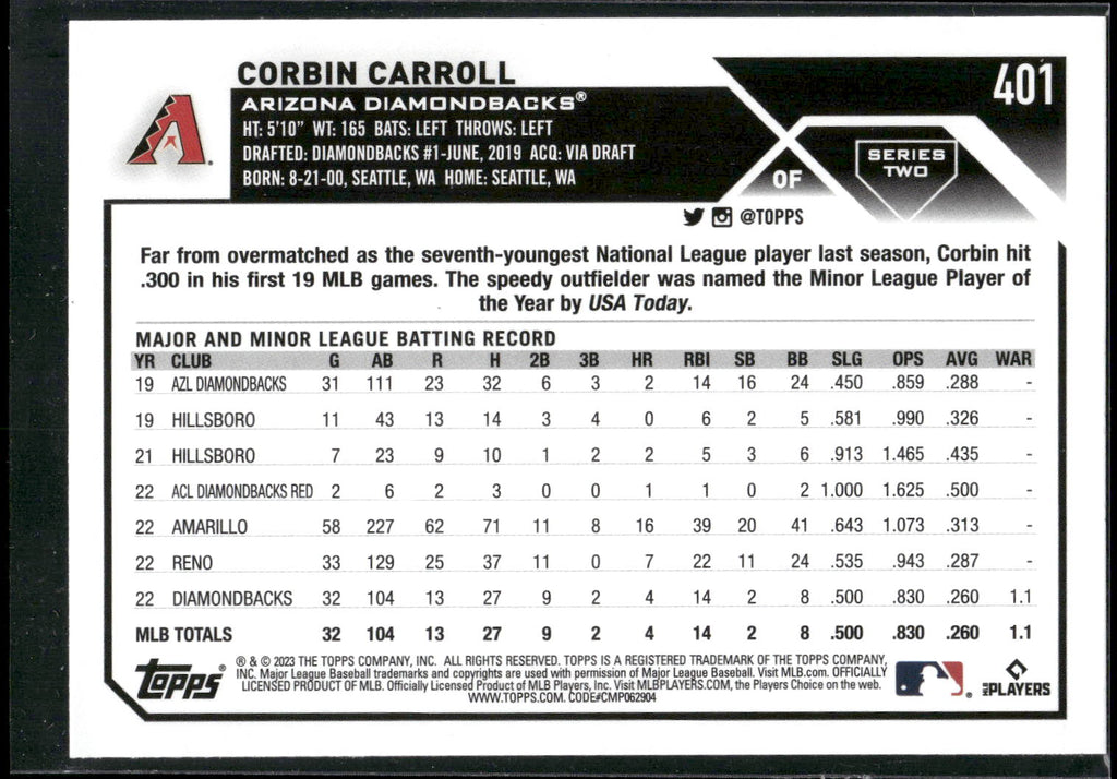 2023 Topps #401 Corbin Carroll