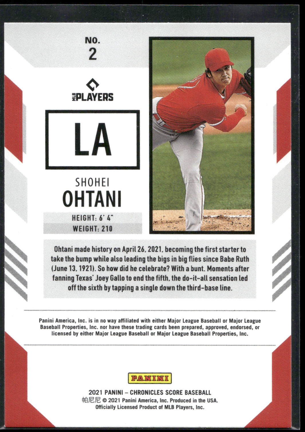 2021 Panini Chronicles #2 Shohei Ohtani Score