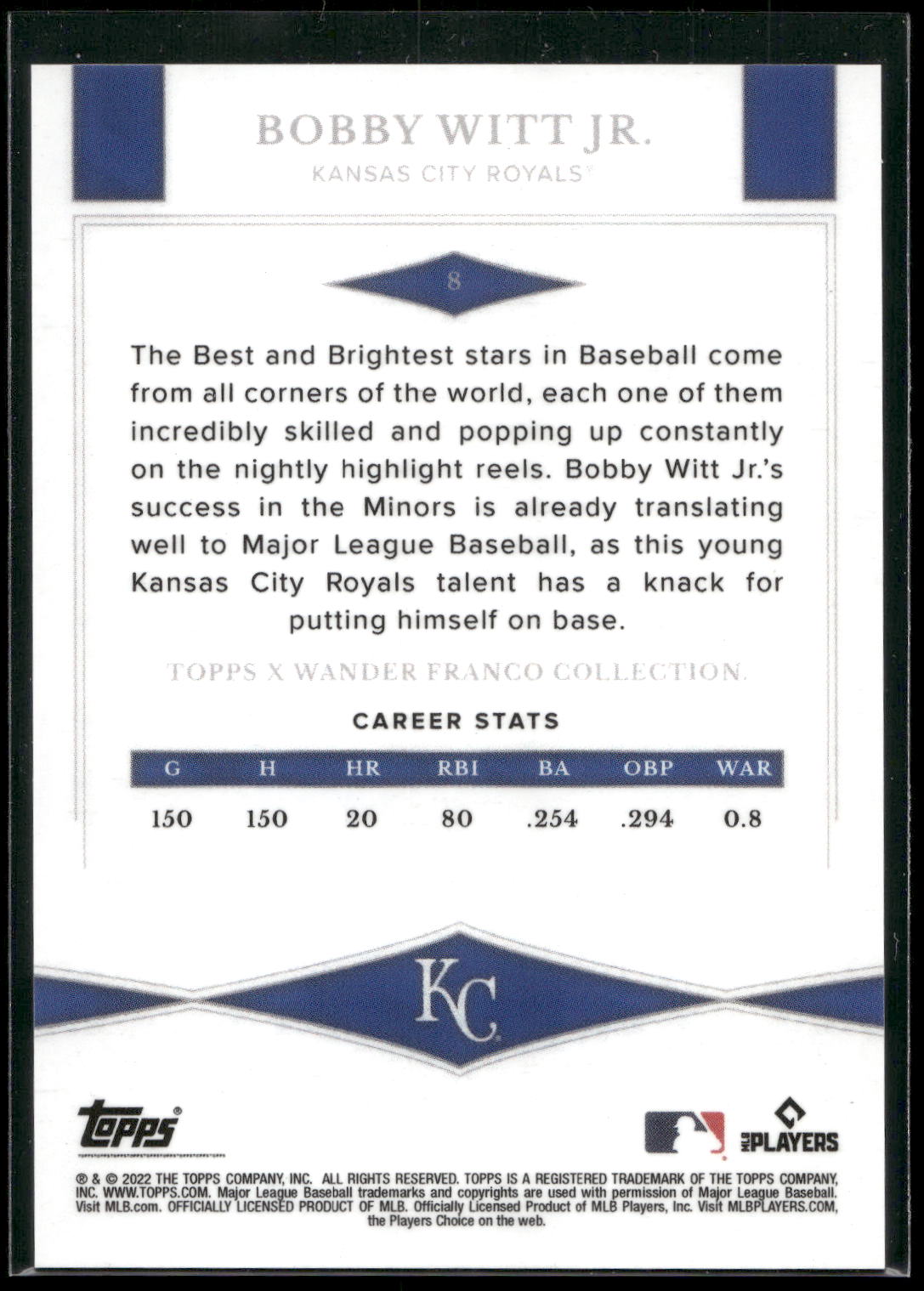 2022 Topps x Wander Franco #8 Bobby Witt Jr.