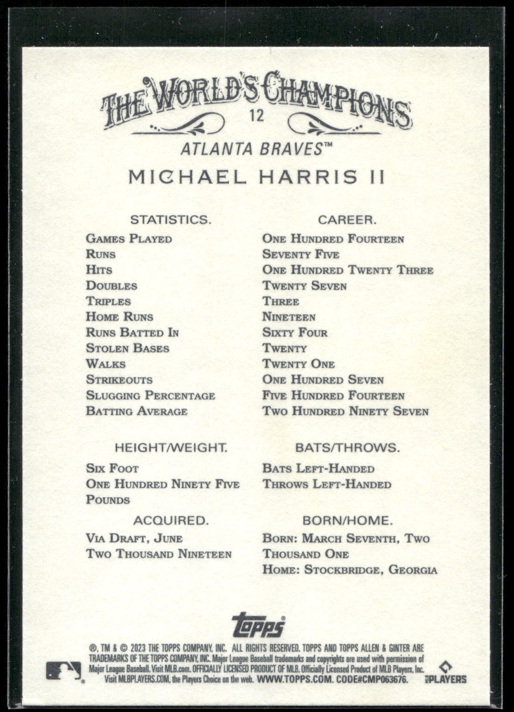 2023 Topps Allen & Ginter #12 Michael Harris II