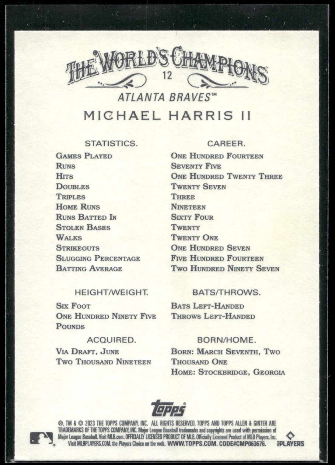 2023 Topps Allen & Ginter #12 Michael Harris II