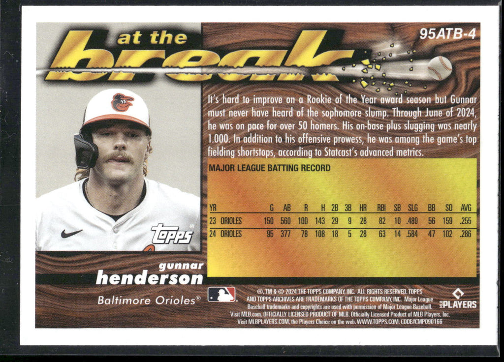 2024 Topps Archives #95ATB-4 Gunnar Henderson 1995 Topps Rookies At the Break