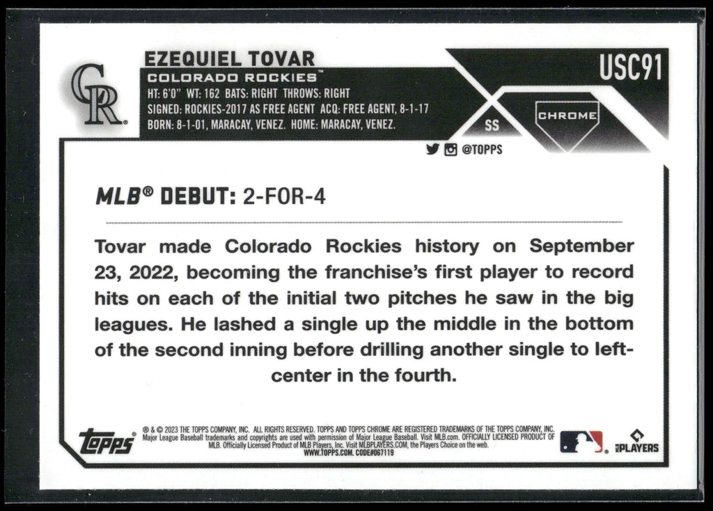 2023 Topps Chrome Update #USC91 Ezequiel Tovar