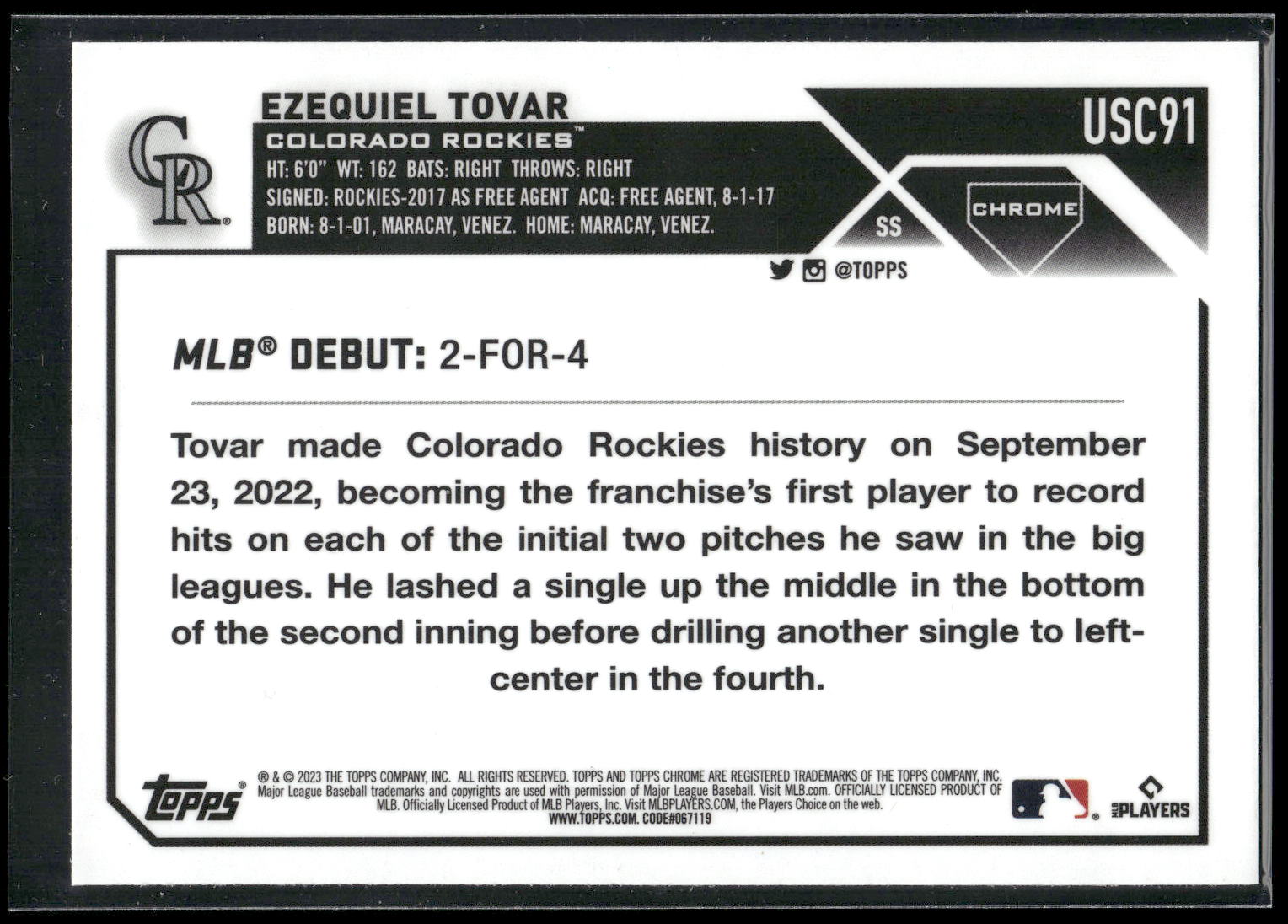 2023 Topps Chrome Update #USC91 Ezequiel Tovar