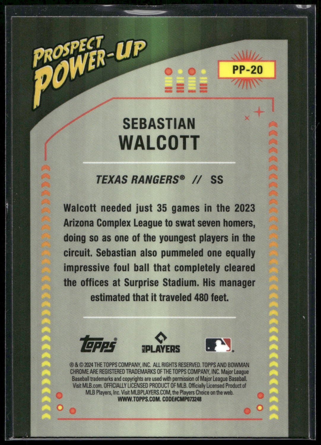 2024 Bowman #PP-20 Sebastian Walcott Prospect Power-Up