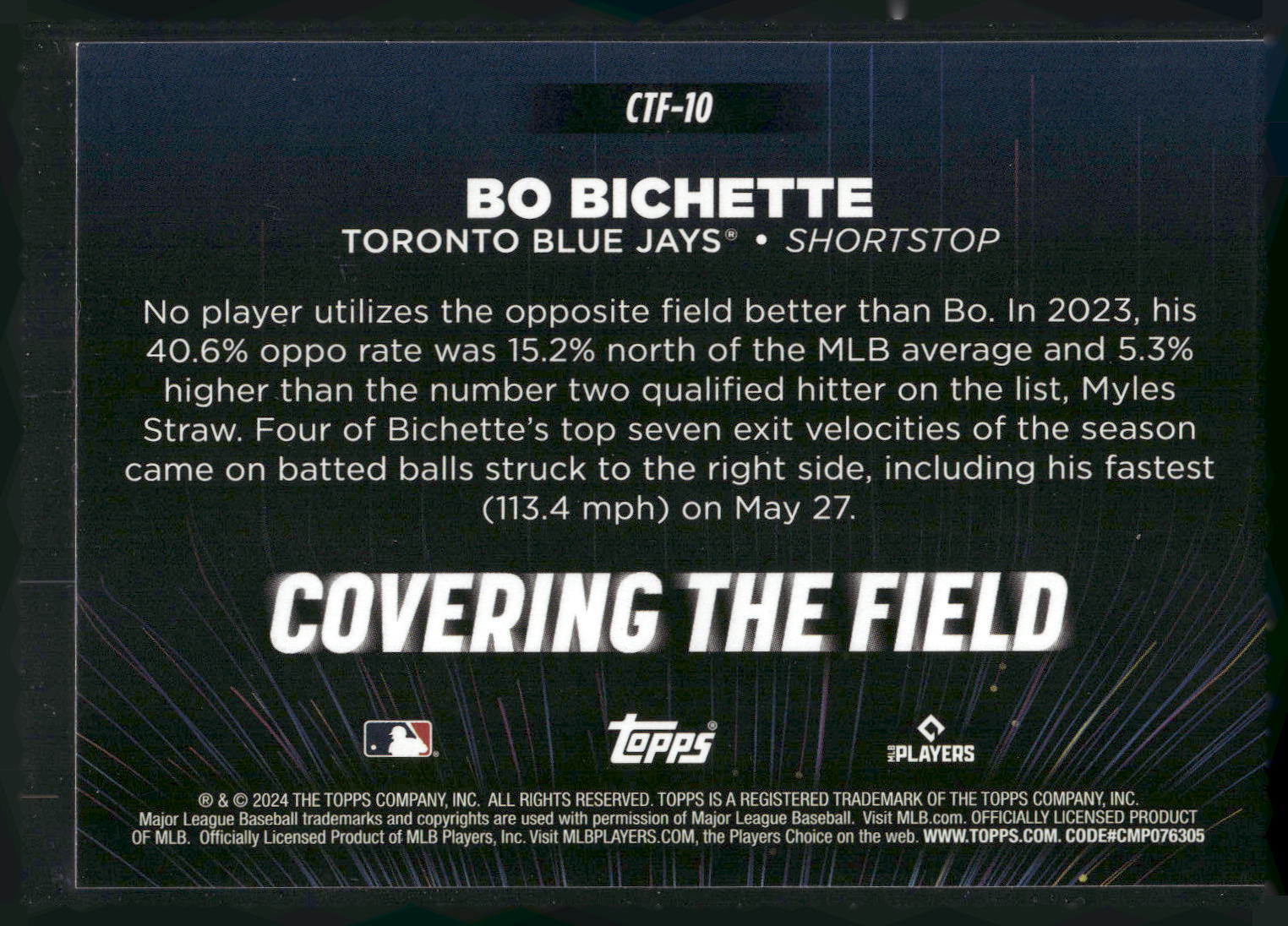 2024 Topps #CTF-10 Bo Bichette Covering the Field