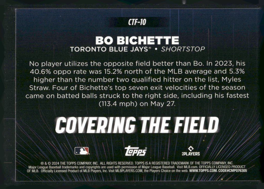 2024 Topps #CTF-10 Bo Bichette Covering the Field