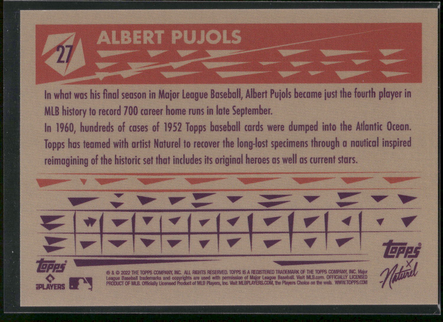 2022 Topps x Naturel 1952 Topps #27 Albert Pujols