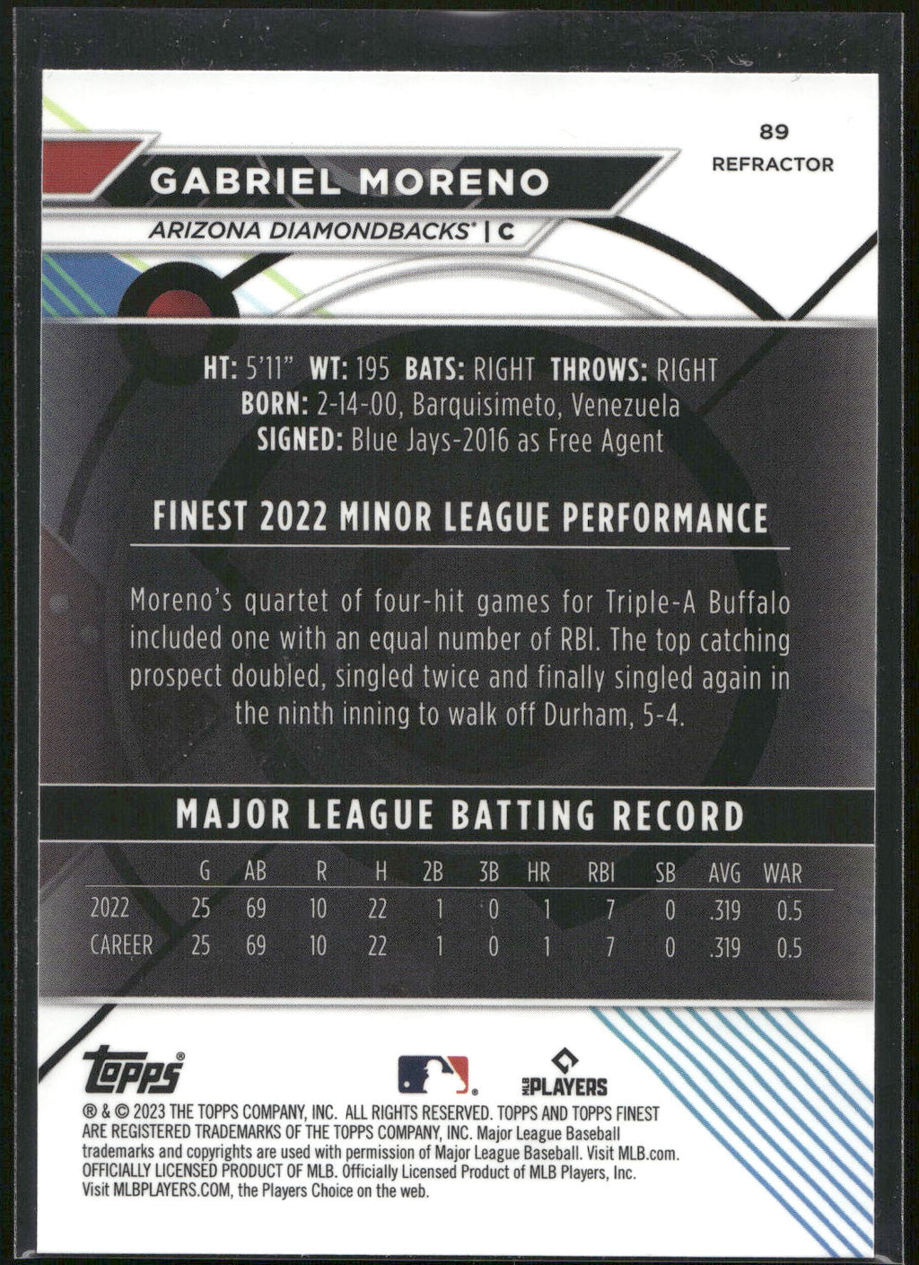 2023 Finest #89 Gabriel Moreno Refractor