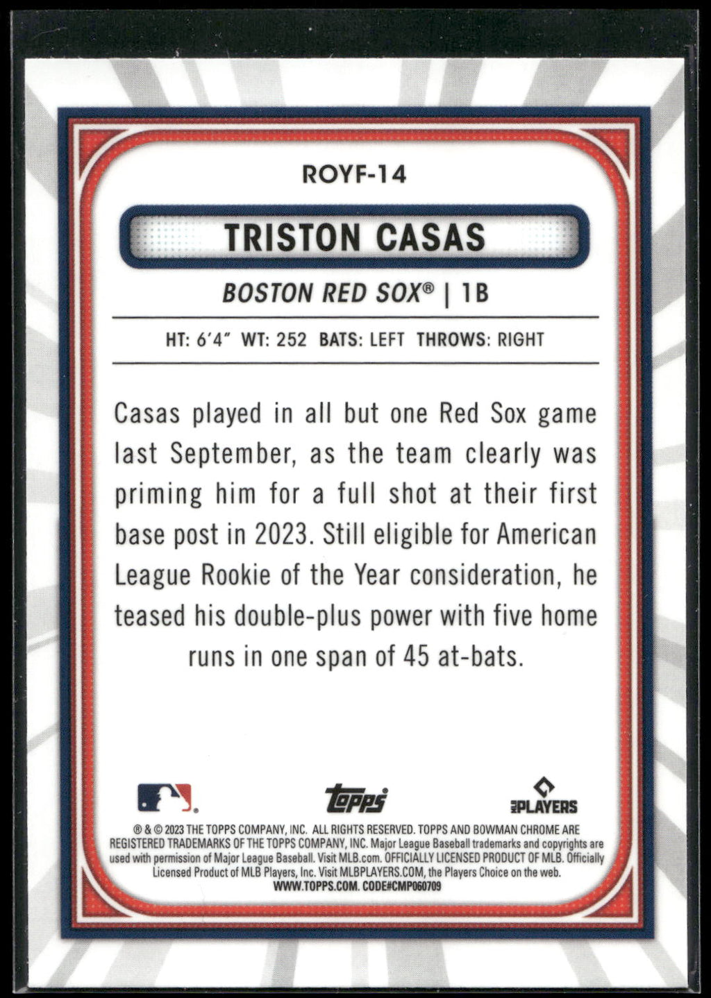 2023 Bowman #ROYF-14 Triston Casas Rookie of the Year Favorites