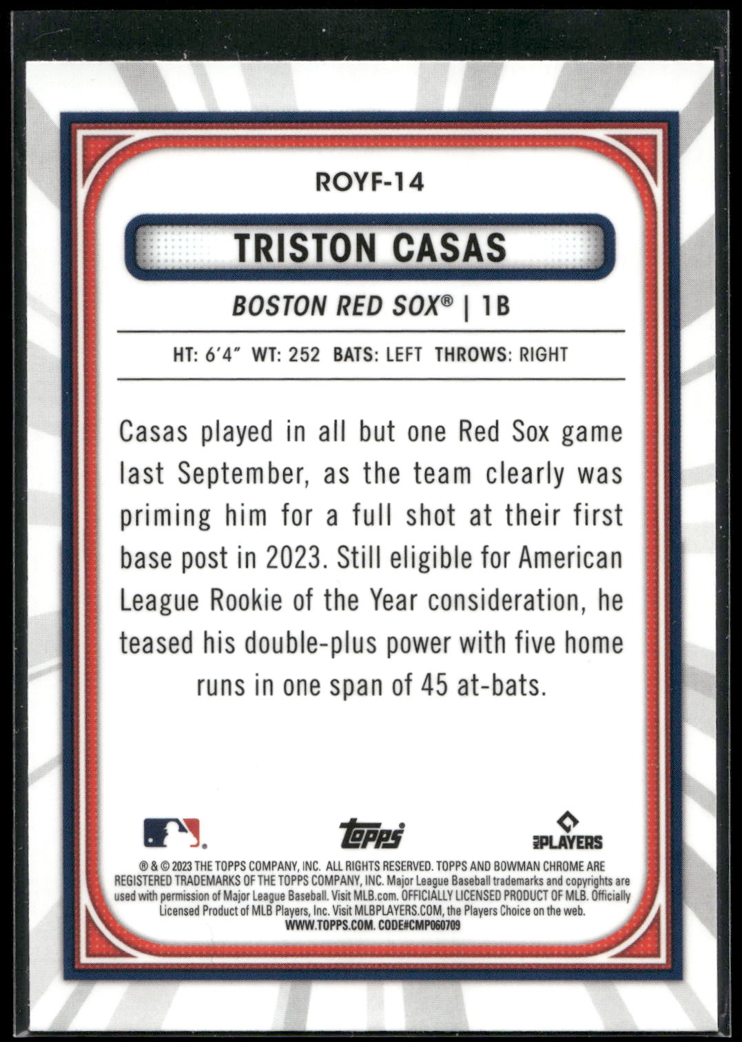 2023 Bowman #ROYF-14 Triston Casas Rookie of the Year Favorites
