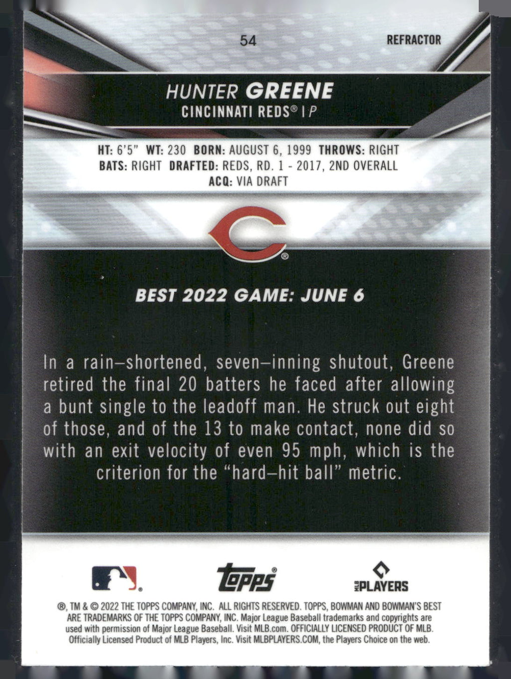 2022 Bowman's Best #54 Hunter Greene Refractor