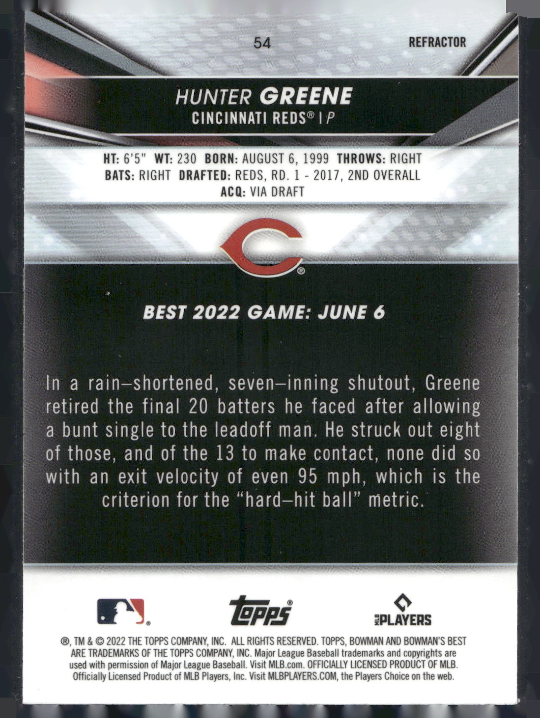 2022 Bowman's Best #54 Hunter Greene Refractor